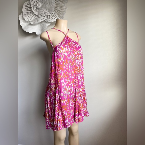 Anthropologie Pink Magenta Mini Floral Tank Dress Sundress Cocktail Halter Light - Picture 4 of 8